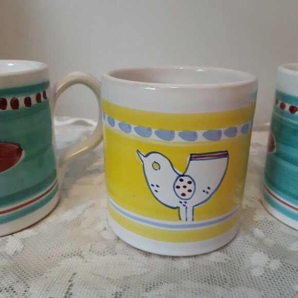 Made in ITALY CERAMIC pottery MUGS hand painted BIRD DUCKS 14OZ - Picture 3 of 8
